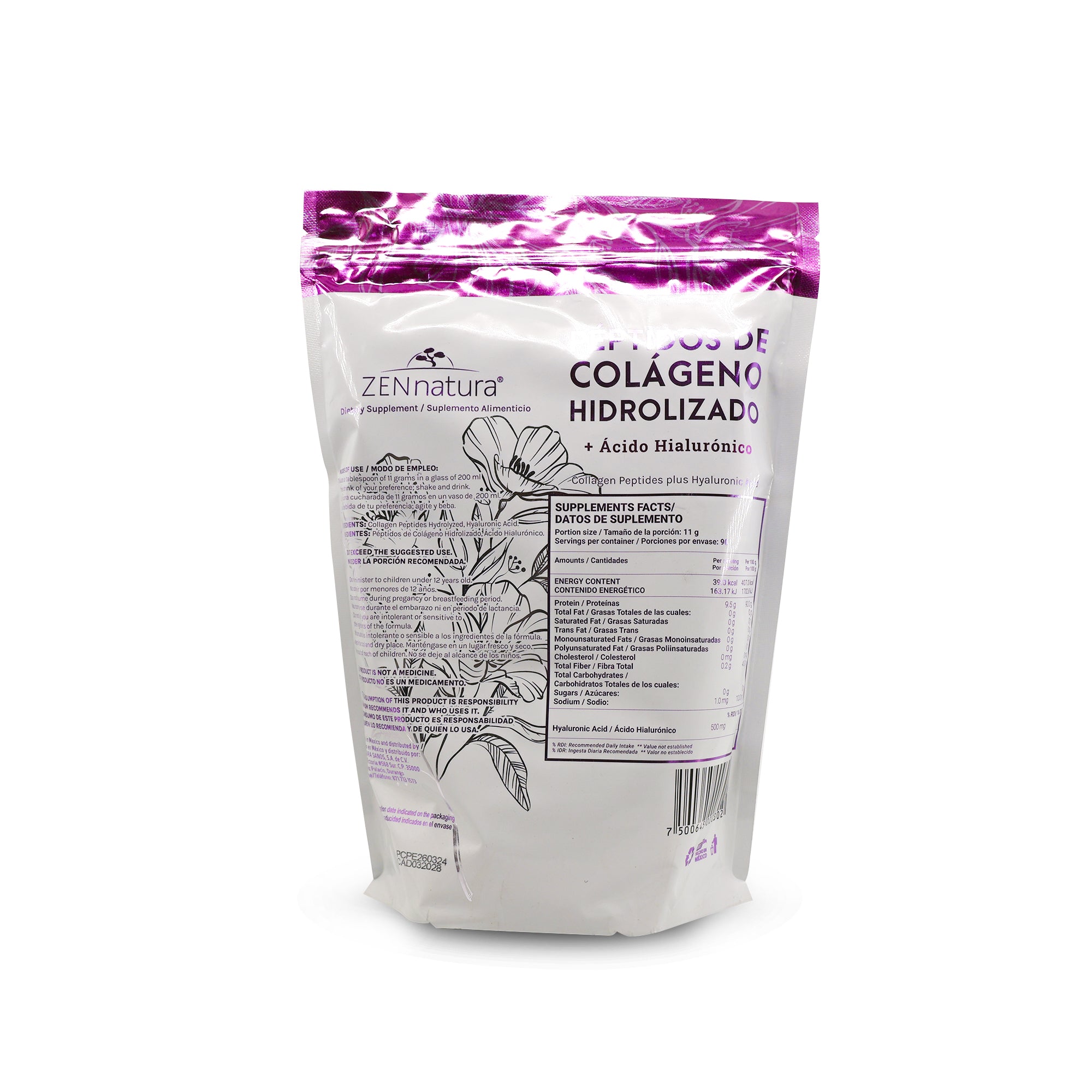 COLAGENO HIDROLIZADO CON ÁCIDO HIALURONICO | ZENNATURA 1KG PEPTIDOS