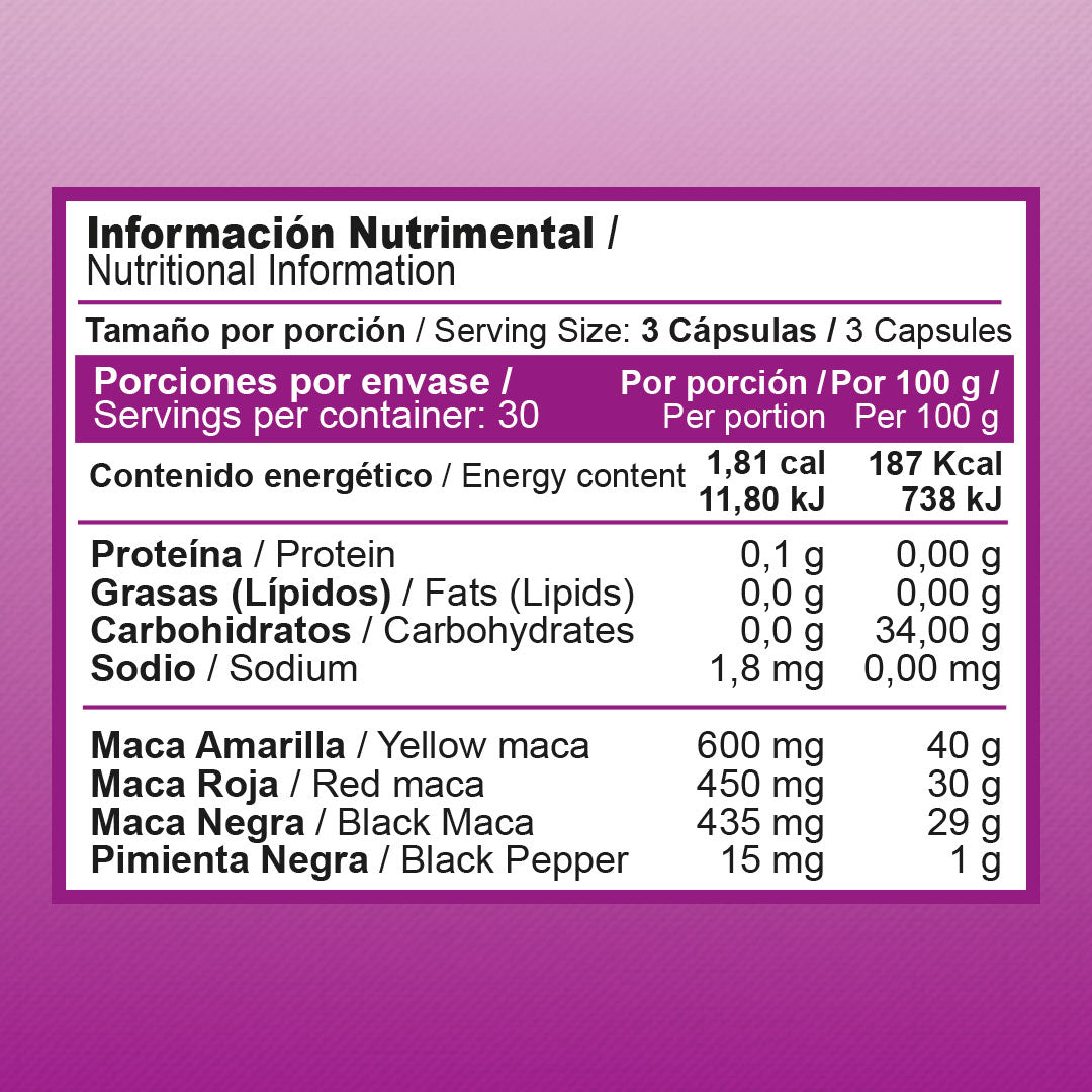 MACA AMARILLA, NEGRA, ROJA Y PIMIENTA NEGRA | ZENNATURA 500MG