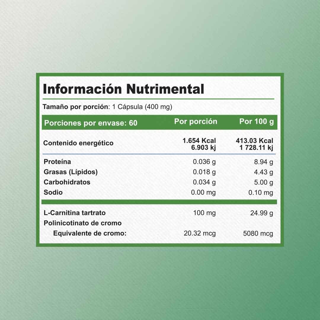 POLINICOTINATO DE CROMO Y L-CARNITINA TARTRATO | ZENNATURA 400MG  El  Girasol